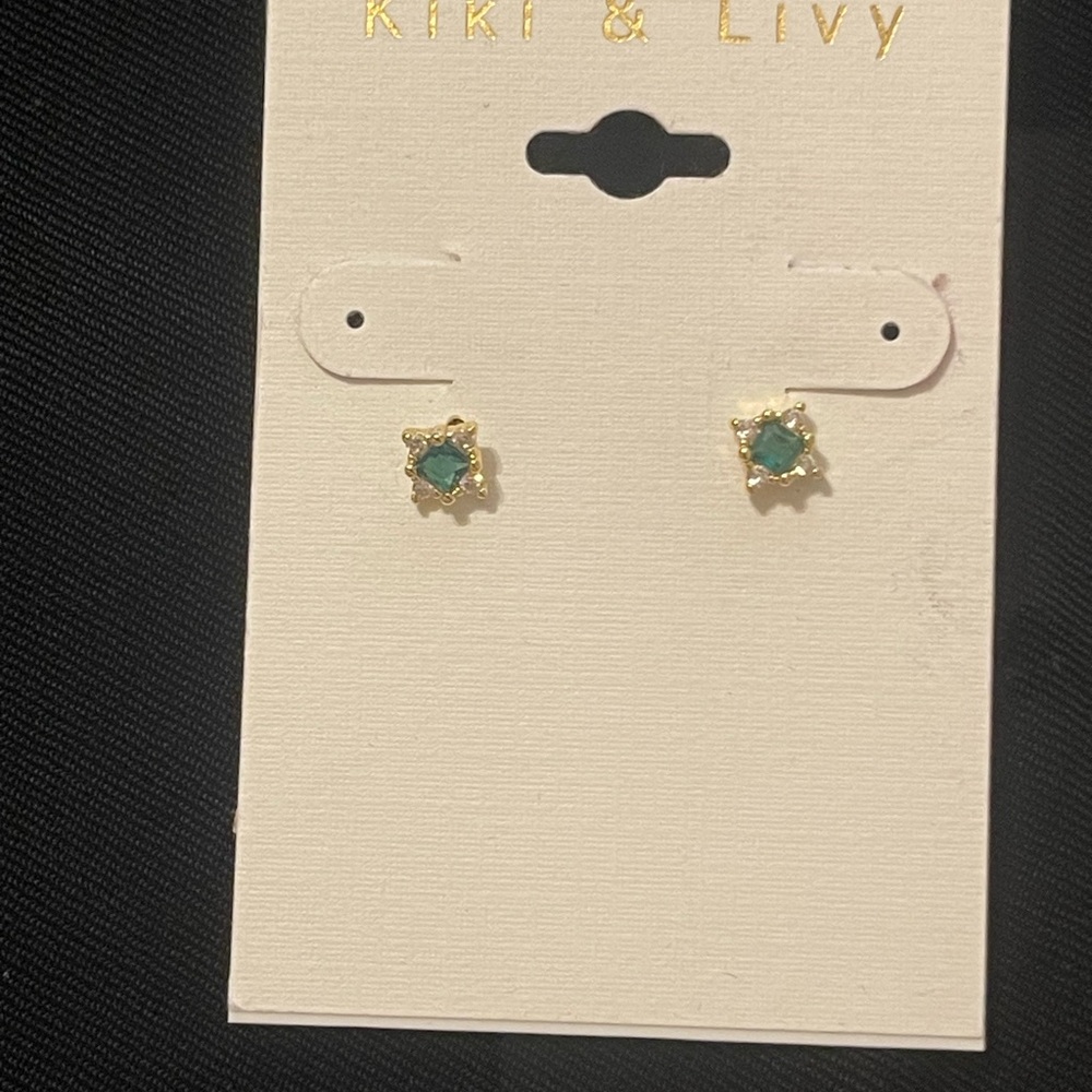 Gold and Green Stud Earrings - Picture 1 of 3